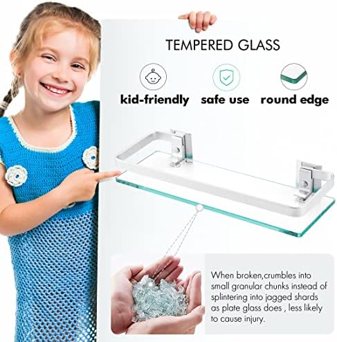 Sturdy Aluminum Glass Shelves for Bathroom 8MM Thick Space Saving 2-Pack