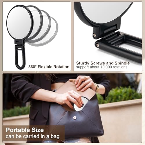 BOOMIBOO 10X Magnifying Handheld Mirror with Dual-Sided Design