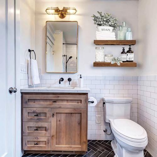 QEEIG Bathroom Floating Shelves - Rustic Brown Set of 2